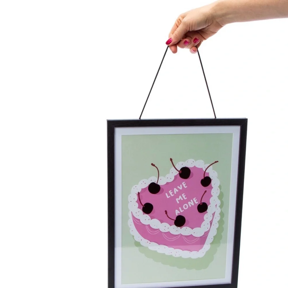Leave Me Alone Heart Cake Red Cherry Pink Cake Framed Wall Art Quirky Art Print